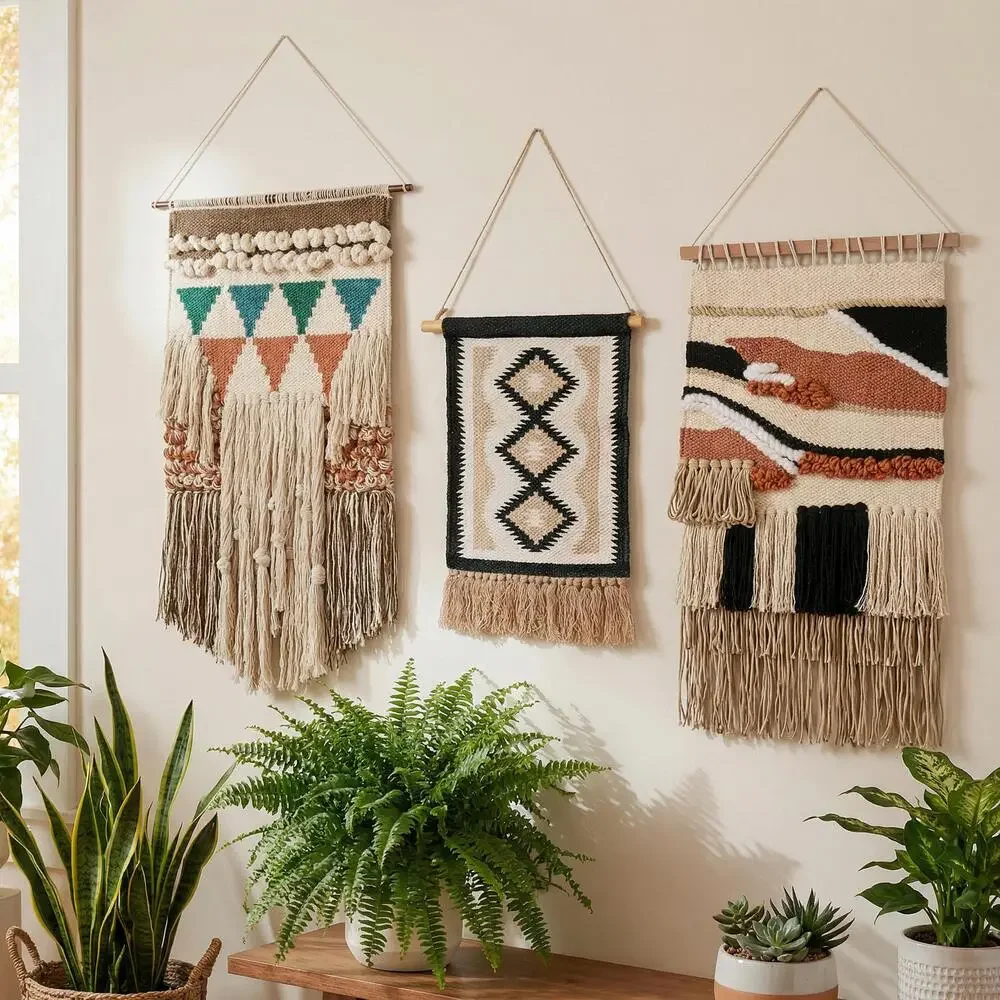 Diamond Western Cotton Wall Hanging with Jute Tassels | Rustic Boho Western Wal
